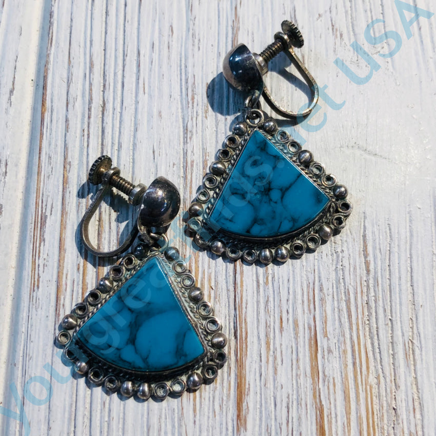 Vintage Mexican Sterling Silver Faux Turquoise Earrings