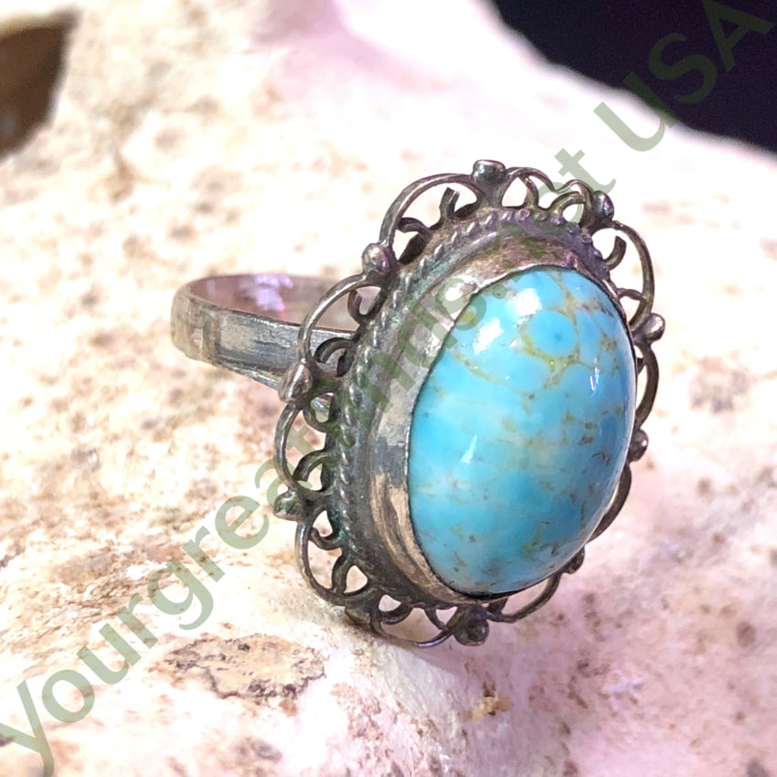 Vintage Mexican Sterling Silver Filigree & Art Glass Ring 7 Ring