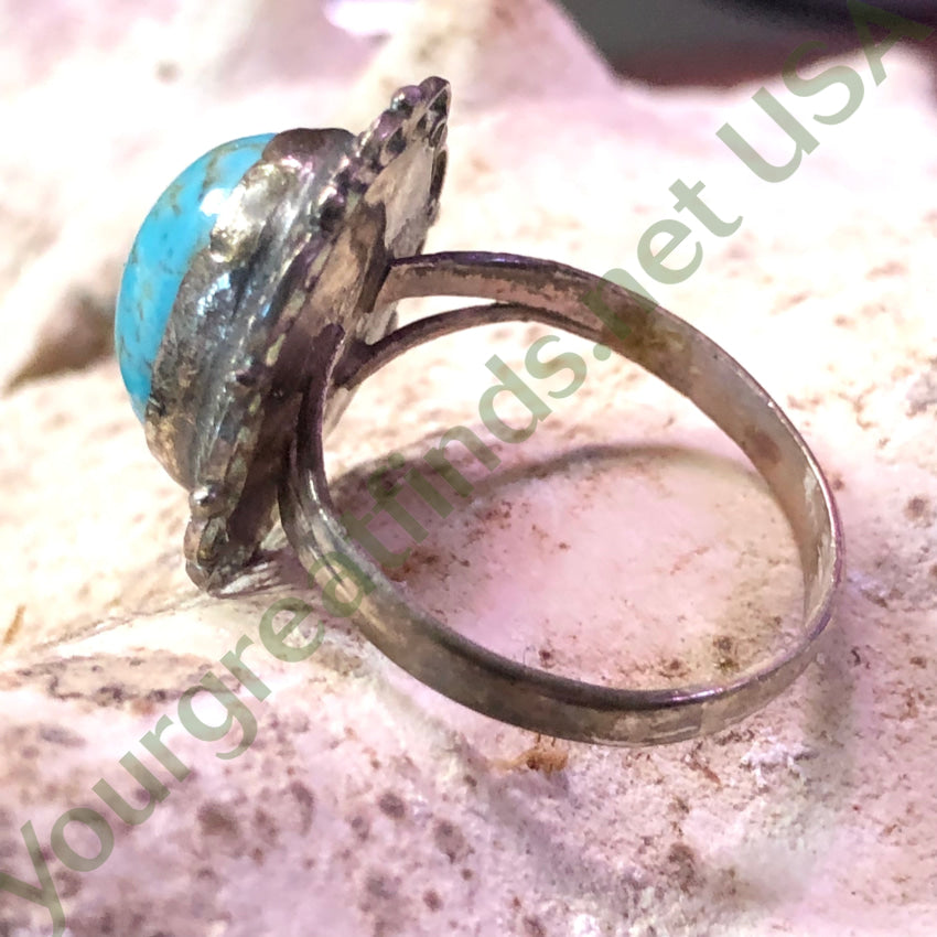 Vintage Mexican Sterling Silver Filigree & Art Glass Ring 7 Ring