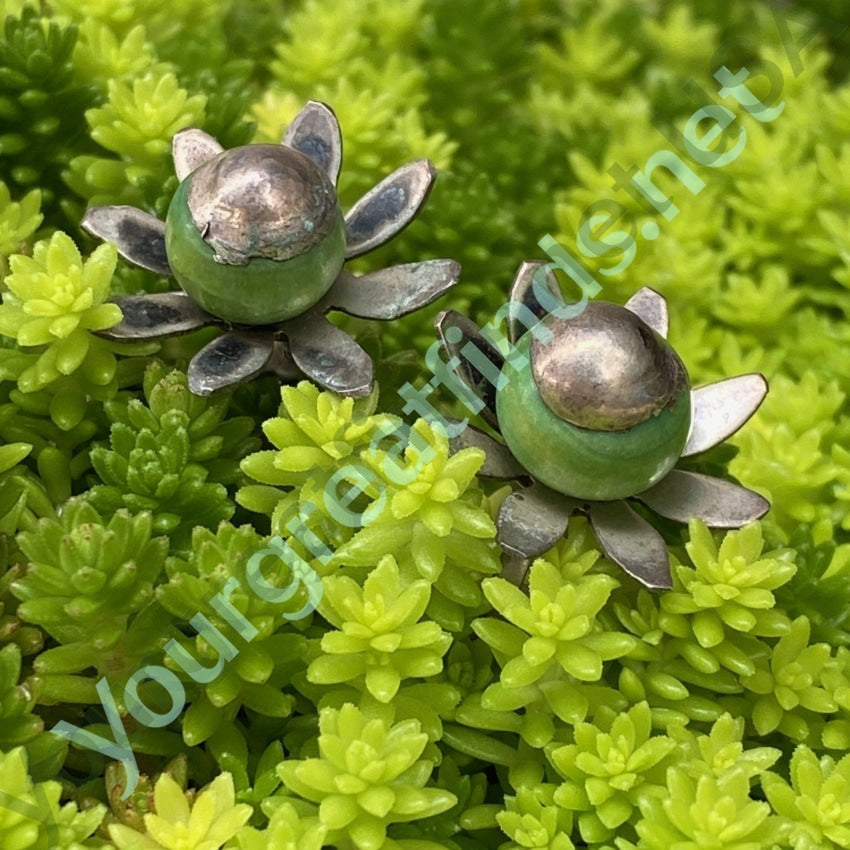 Vintage Mexican Sterling Silver Flower Earrings with Green Calcite Yourgreatfinds