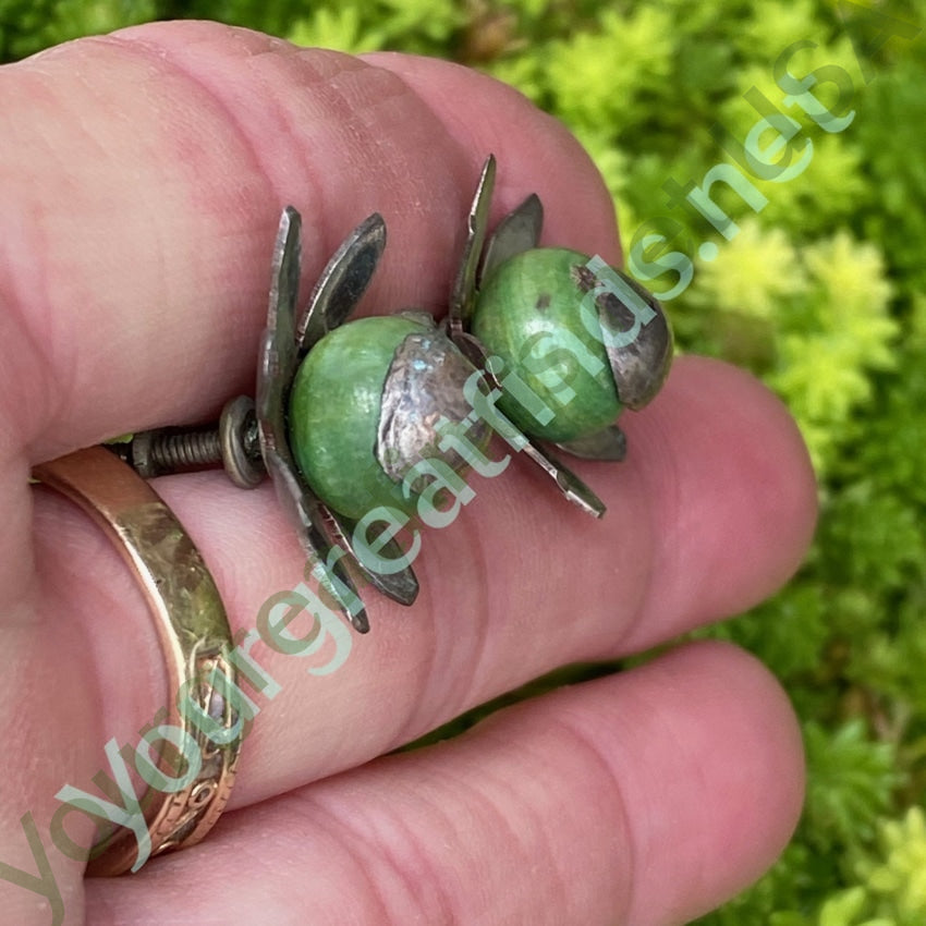 Vintage Mexican Sterling Silver Flower Earrings with Green Calcite Yourgreatfinds