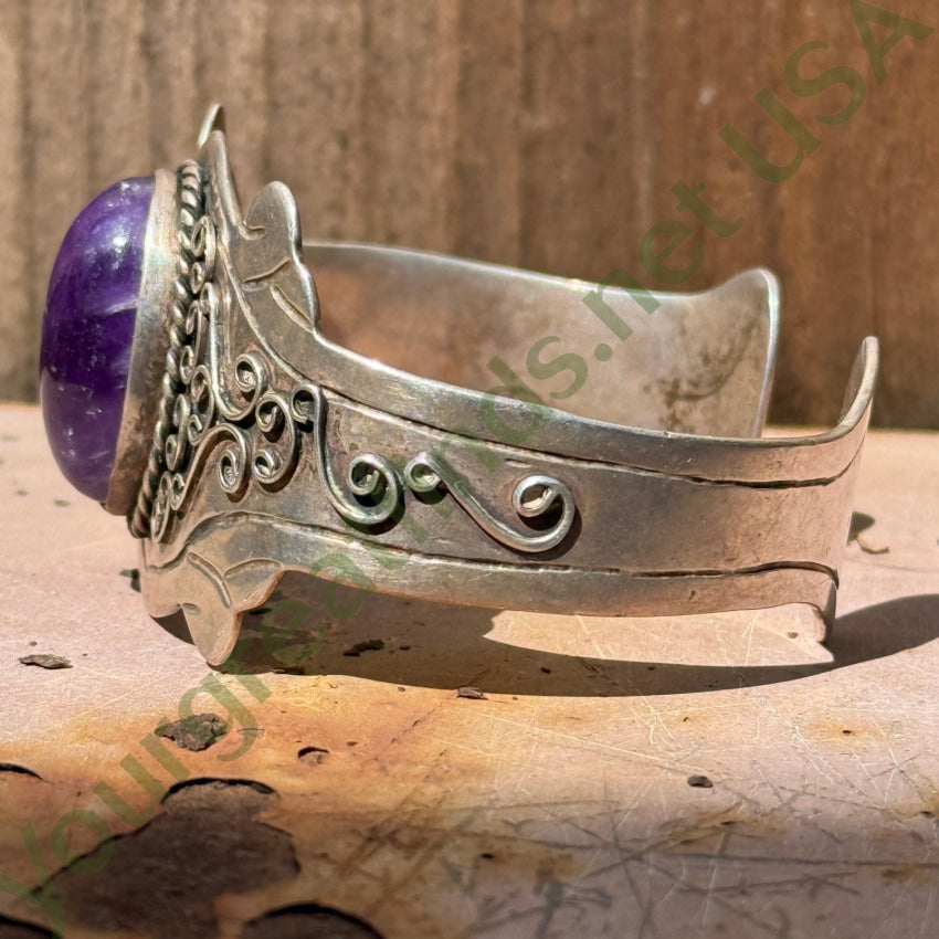 Vintage Mexican Sterling Silver & Grape Amethyst Cuff Bracelet