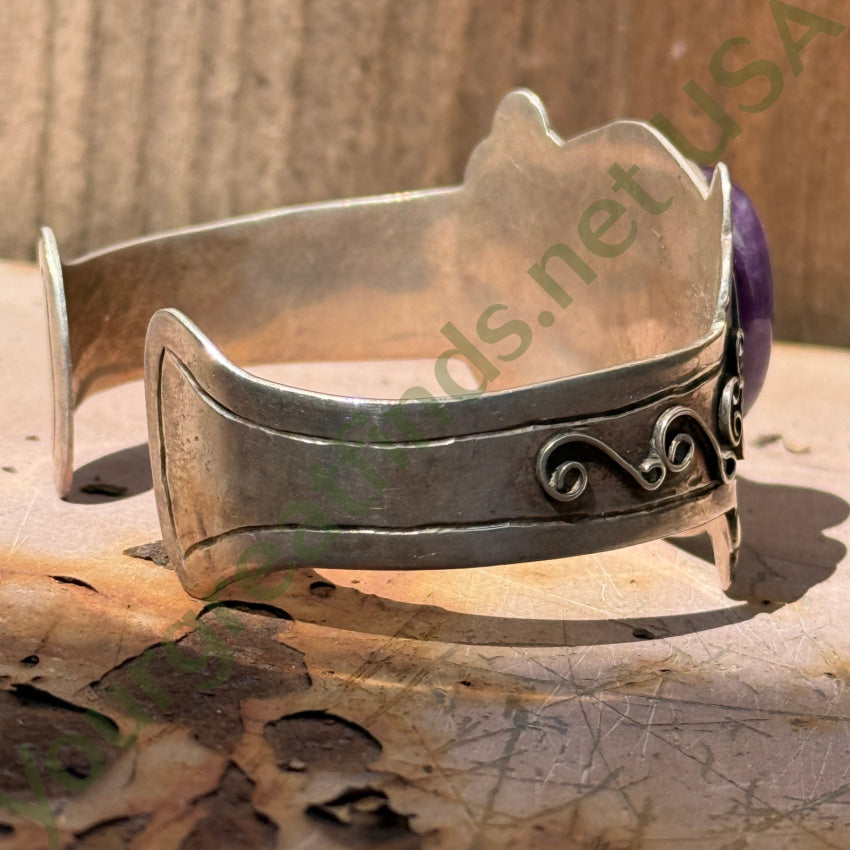 Vintage Mexican Sterling Silver & Grape Amethyst Cuff Bracelet