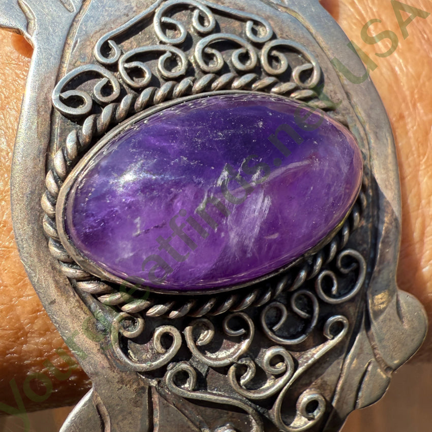 Vintage Mexican Sterling Silver & Grape Amethyst Cuff Bracelet