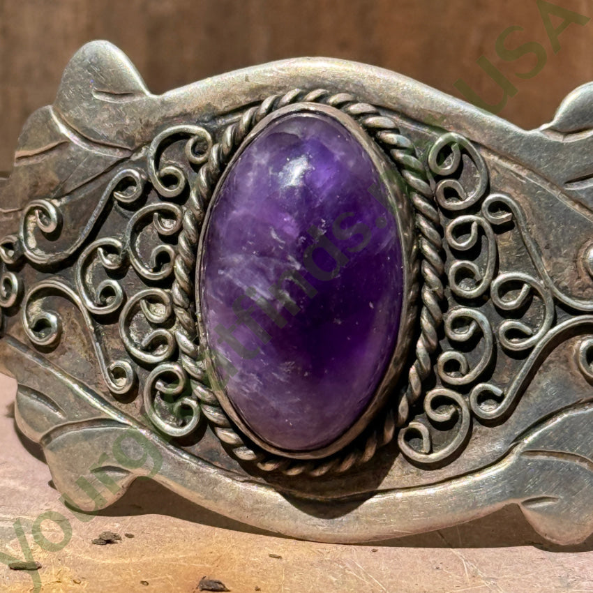 Vintage Mexican Sterling Silver & Grape Amethyst Cuff Bracelet