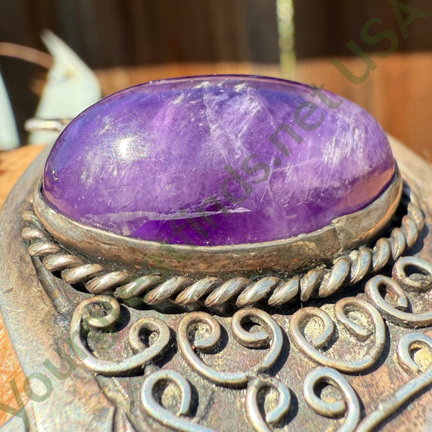 Vintage Mexican Sterling Silver & Grape Amethyst Cuff Bracelet