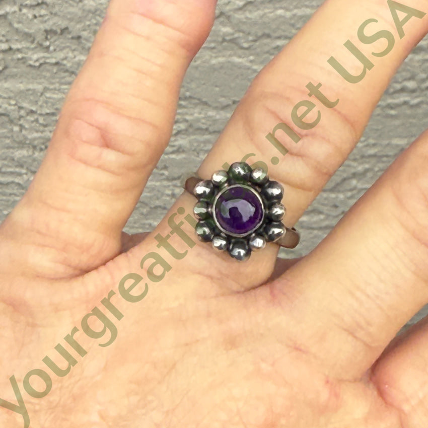 Vintage Mexican Sterling Silver & Grape Amethyst Ring Size 8 Ring