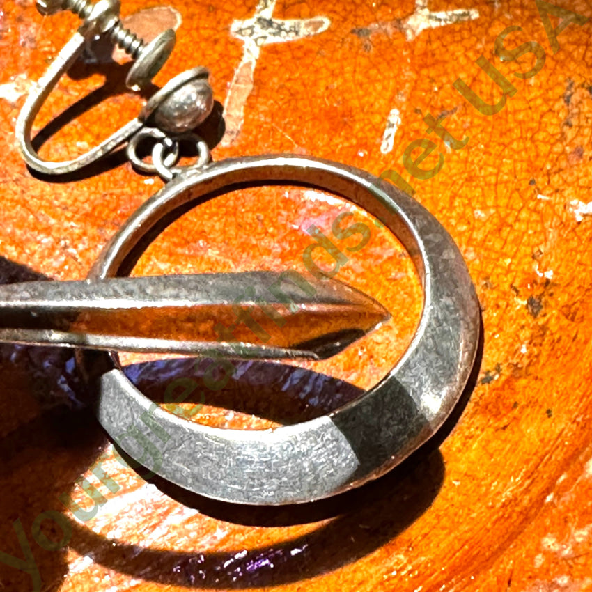 Vintage Mexican Sterling Silver Hoop Earrings Screw Back