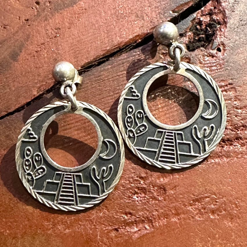 Vintage Mexican Sterling Silver Hoop Pierced Earrings