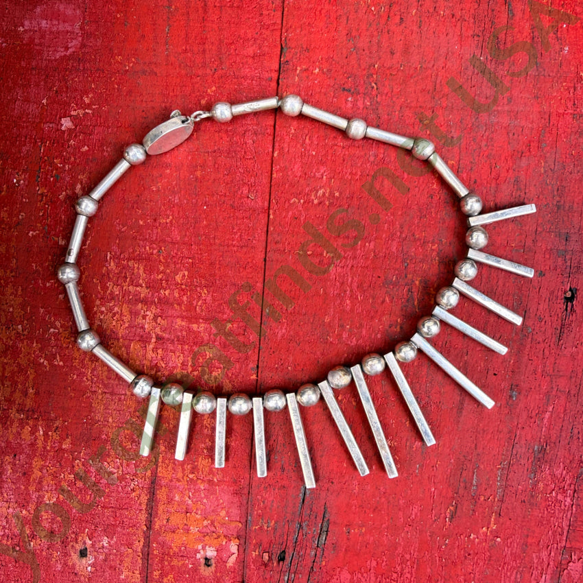 Vintage Mexican Sterling Silver Lapis Stick Necklace Taxco Necklace