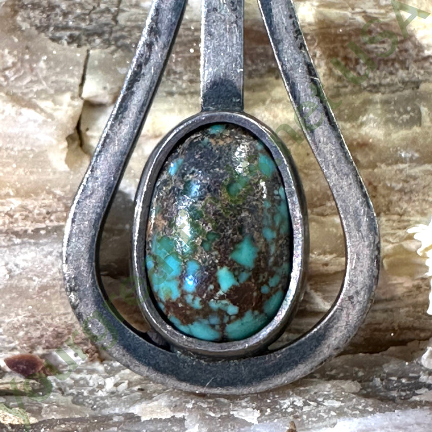 Vintage Mexican Sterling Silver Nodule Turquoise Pendant