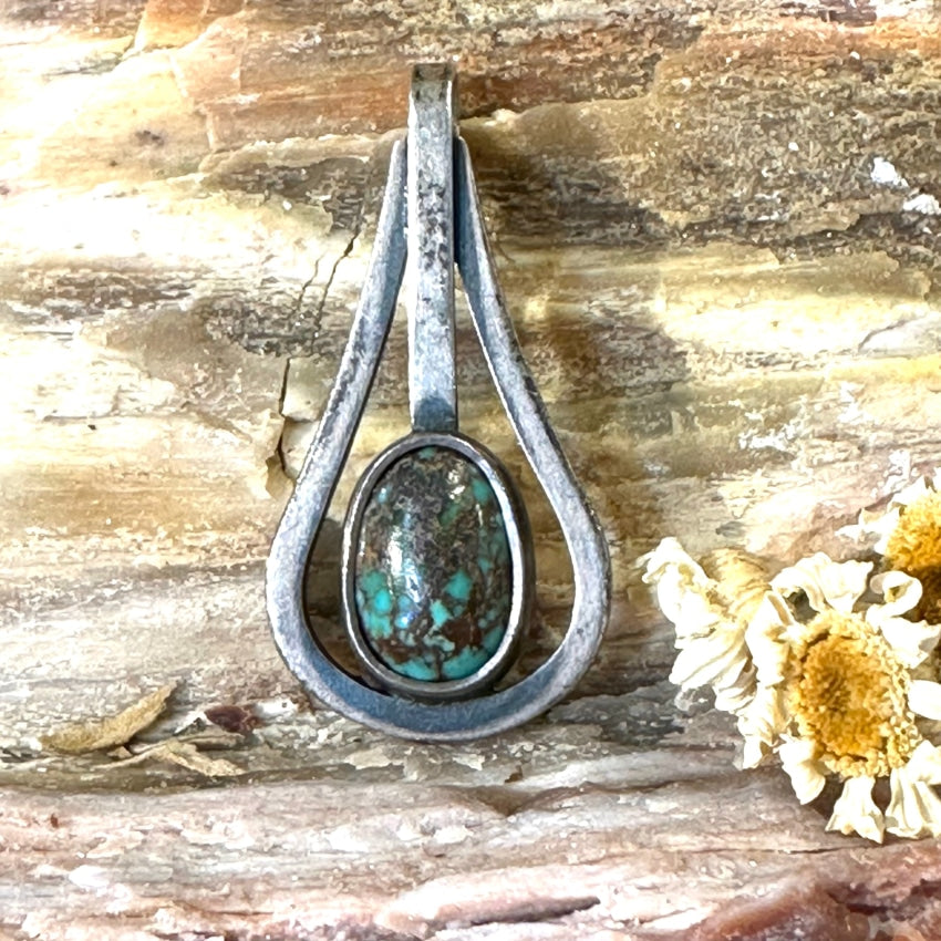 Vintage Mexican Sterling Silver Nodule Turquoise Pendant