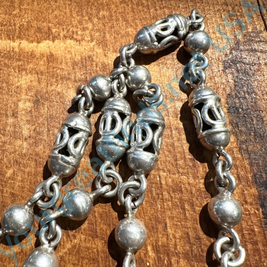 Vintage Mexican Sterling Silver Orb & Barrel Link Necklace