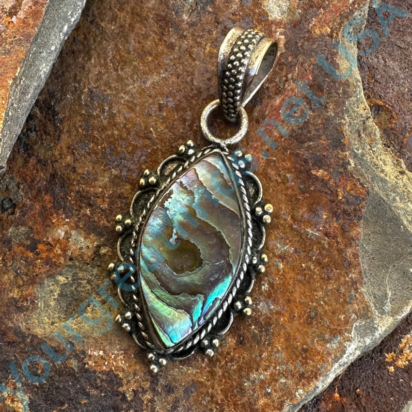 Vintage Mexican Sterling Silver Pendant Bright Abalone Pendant