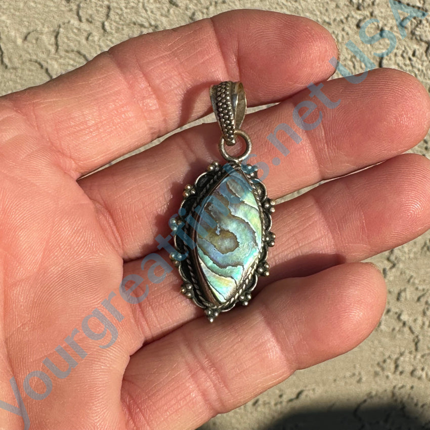 Vintage Mexican Sterling Silver Pendant Bright Abalone Pendant