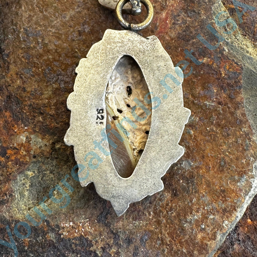 Vintage Mexican Sterling Silver Pendant Bright Abalone Pendant