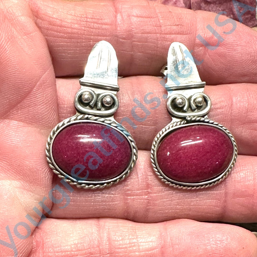 Vintage Mexican Sterling Silver Pierced Earrings Bright Sugilite