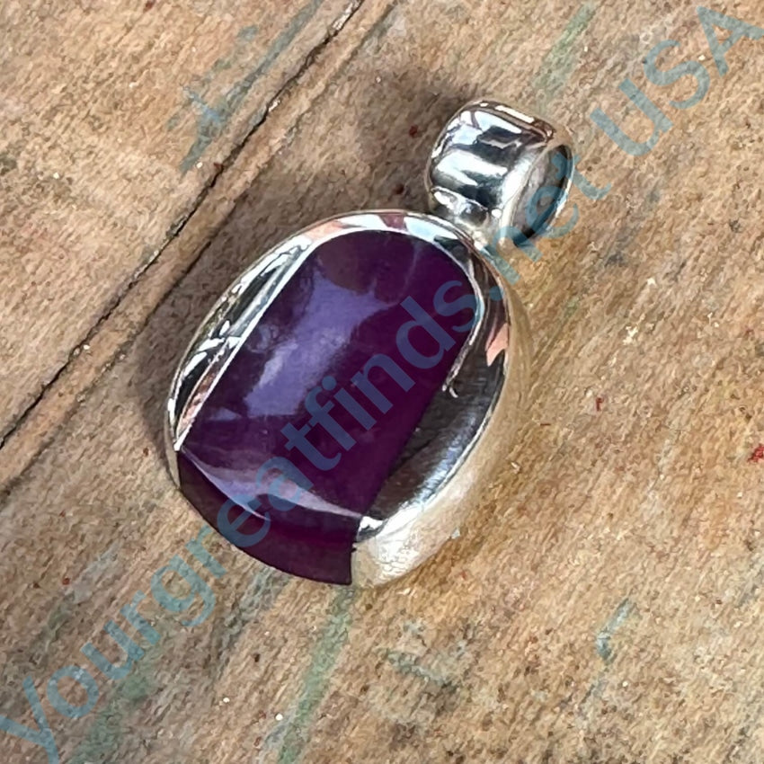 Oval Silver locket pendant for photo Amethyst stone big size vintage