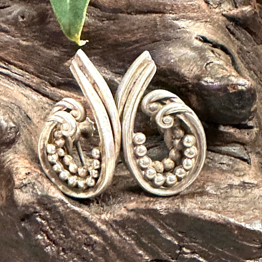 Vintage Mexican Sterling Silver Swirl Earrings Screw Back