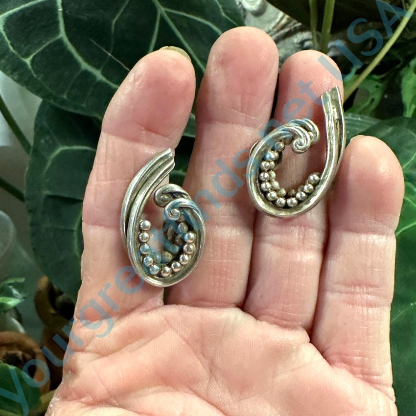 Vintage Mexican Sterling Silver Swirl Earrings Screw Back