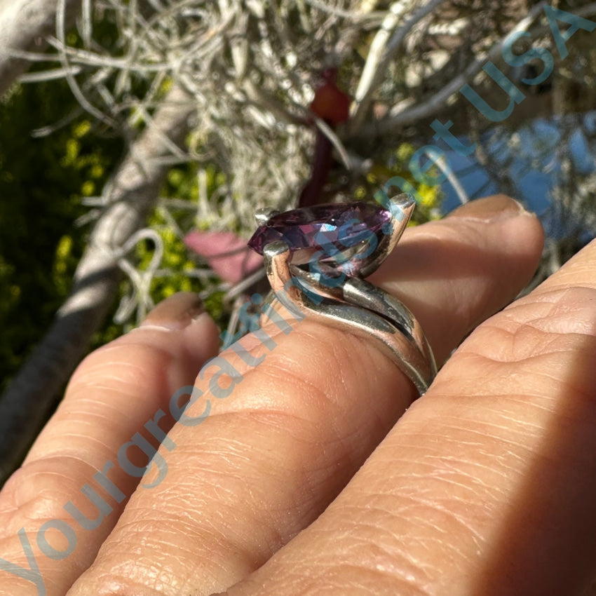 Vintage Mexican Sterling Silver Synthetic Alexandrite Ring 6