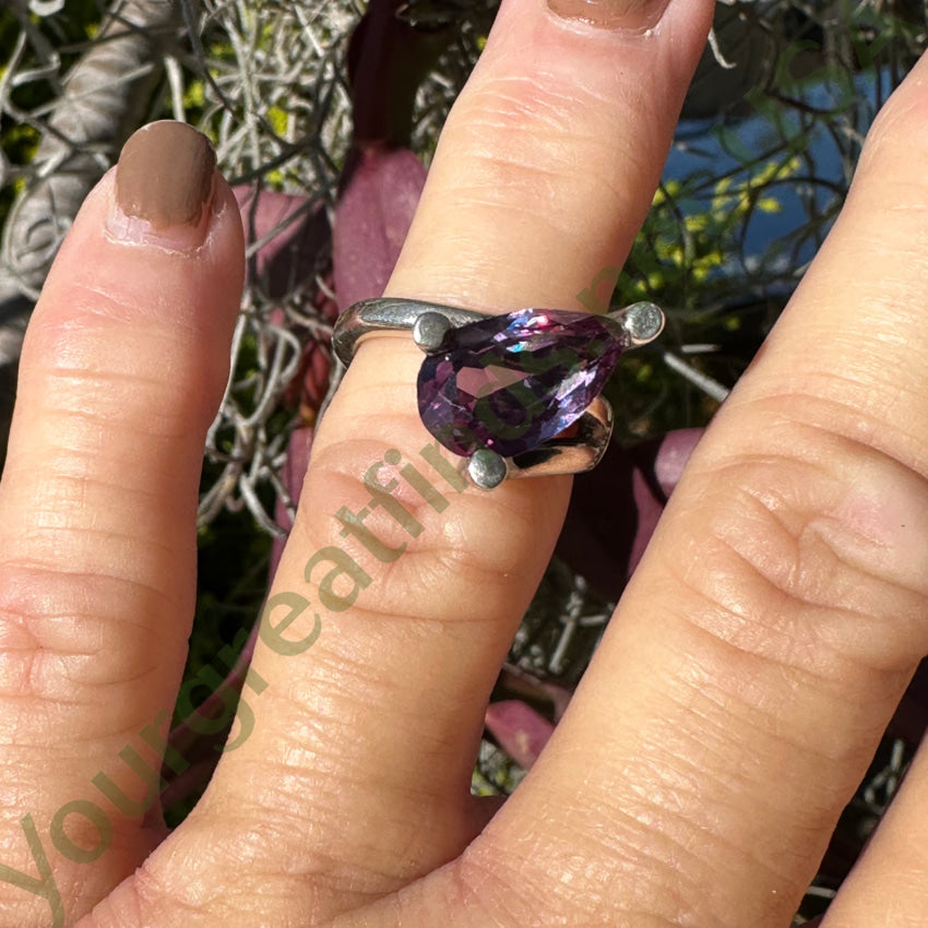 Vintage Mexican Sterling Silver Synthetic Alexandrite Ring 6