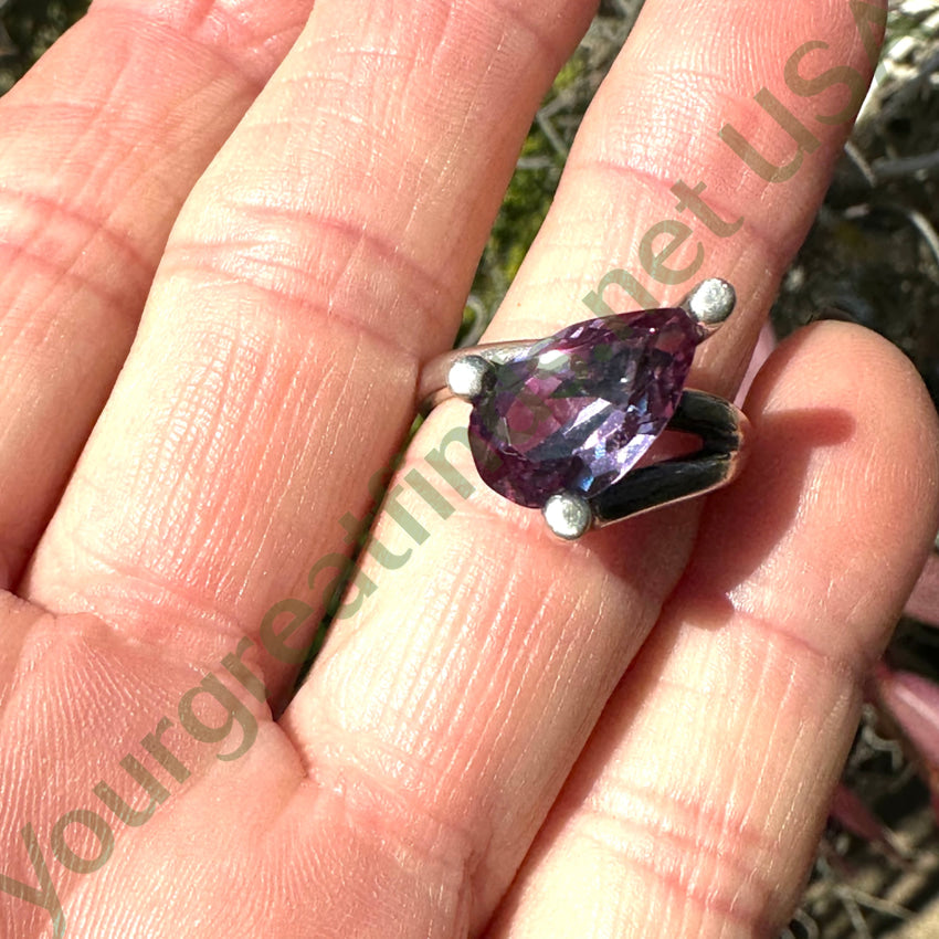 Vintage Mexican Sterling Silver Synthetic Alexandrite Ring 6