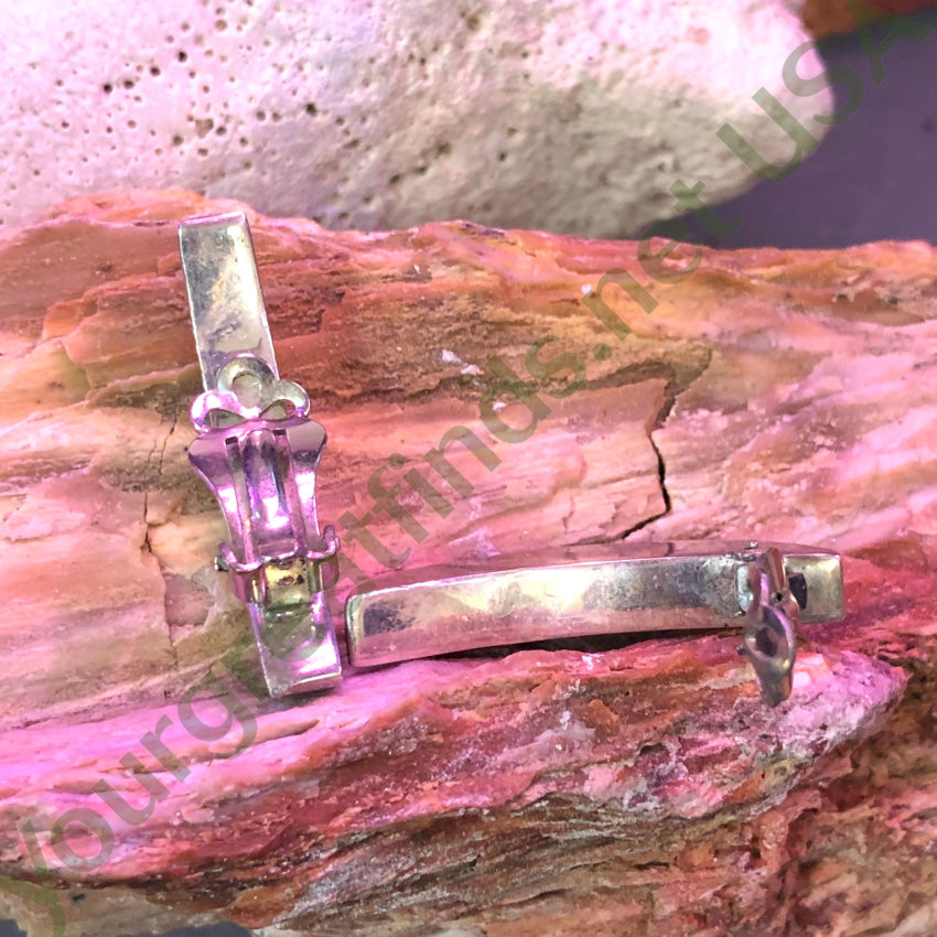 Vintage Mexican Sterling Silver Turquoise Inlay Modernist Clip Earrings Earrings