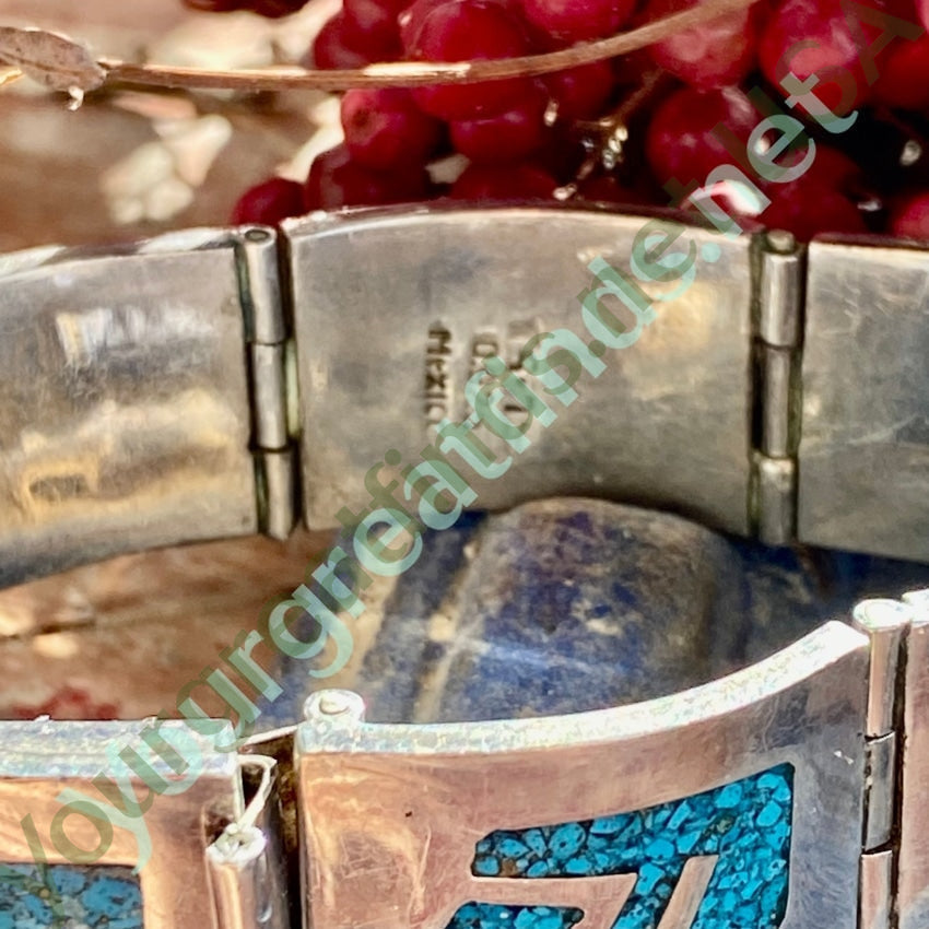 Vintage Mexican Sterling Silver Turquoise Mosaic Bracelet Yourgreatfinds