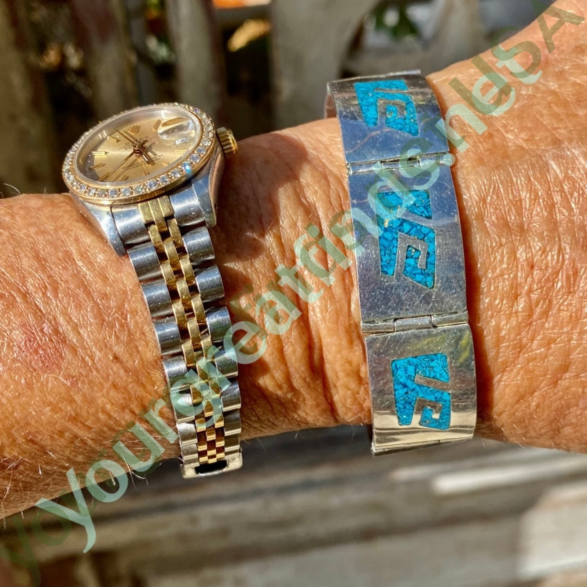 Vintage Mexican Sterling Silver Turquoise Mosaic Bracelet Yourgreatfinds