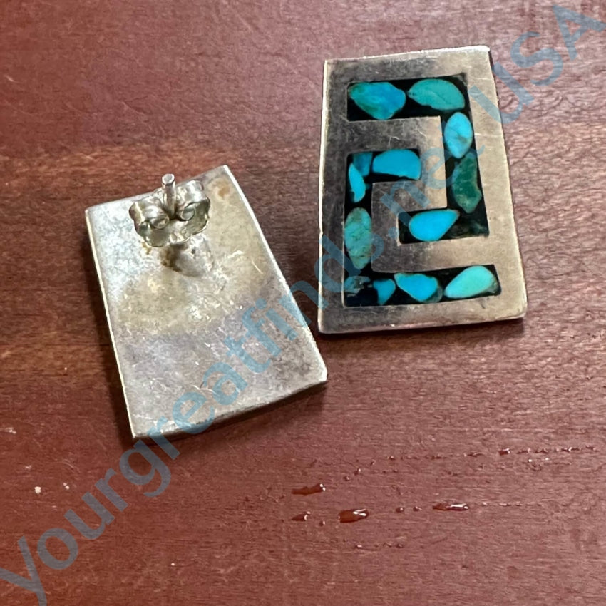 Vintage Mexican Sterling Silver Turquoise Mosaic Earrings