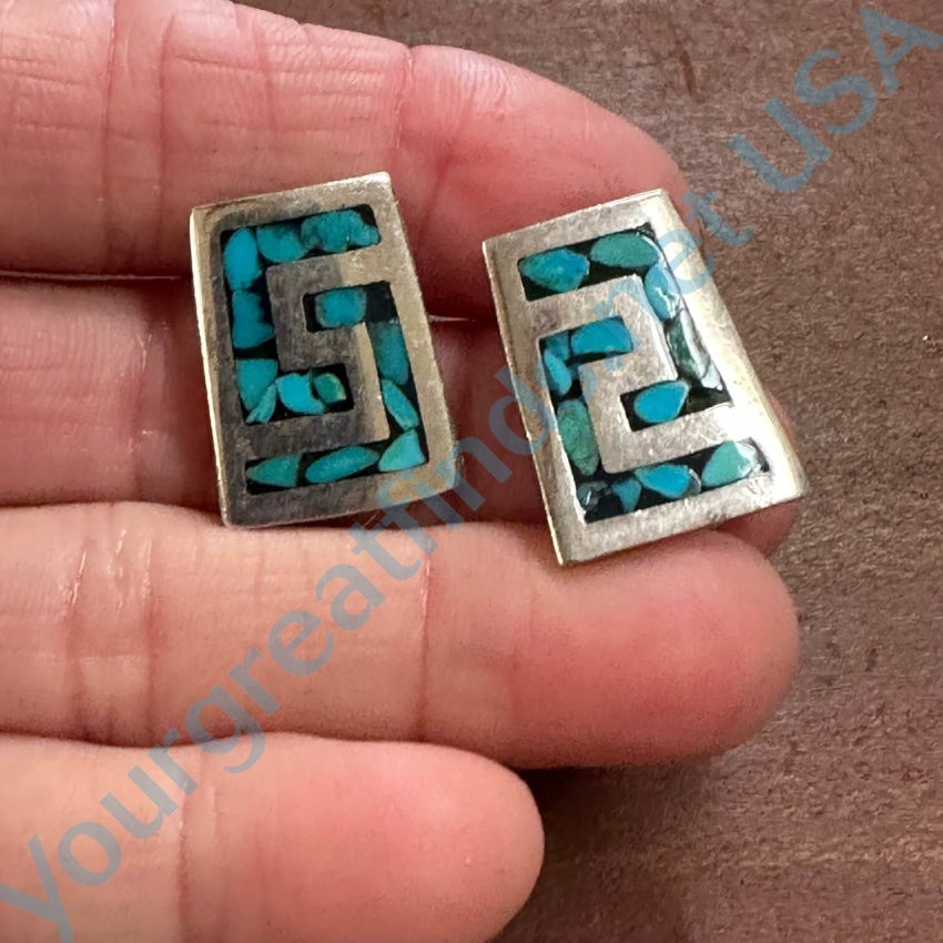 Vintage Mexican Sterling Silver Turquoise Mosaic Earrings