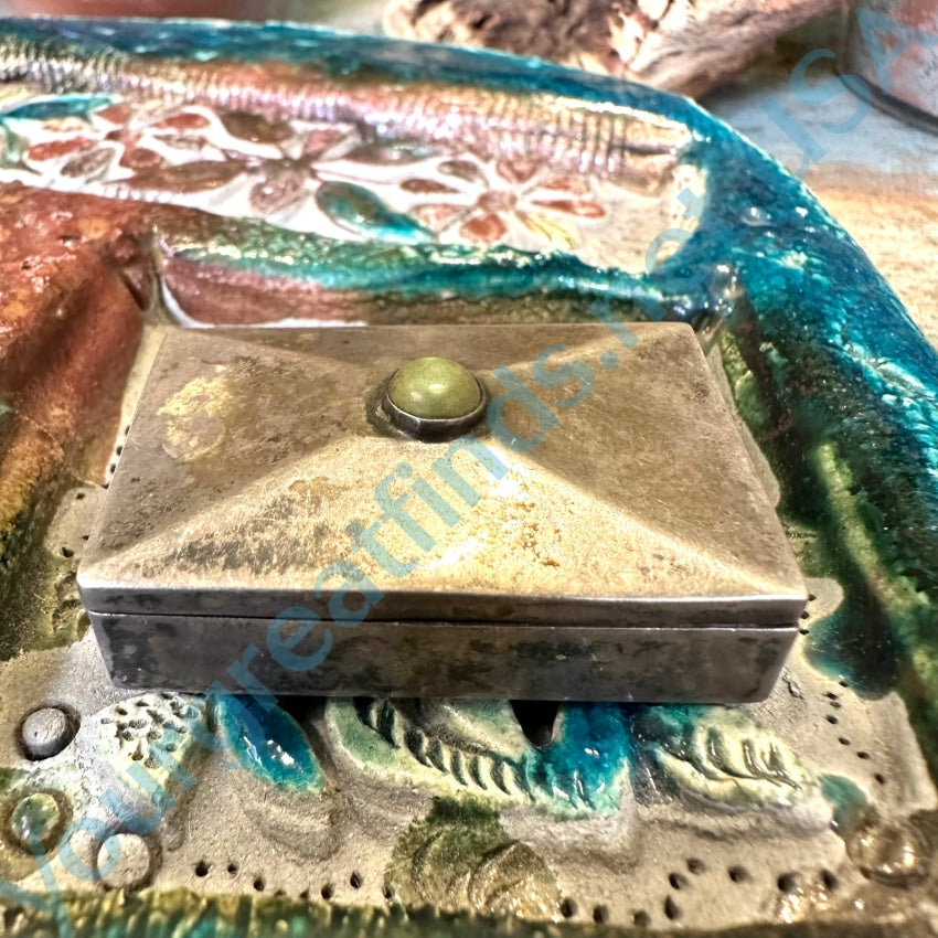 Vintage Mexican Sterling Silver Turquoise Pillbox Pillbox