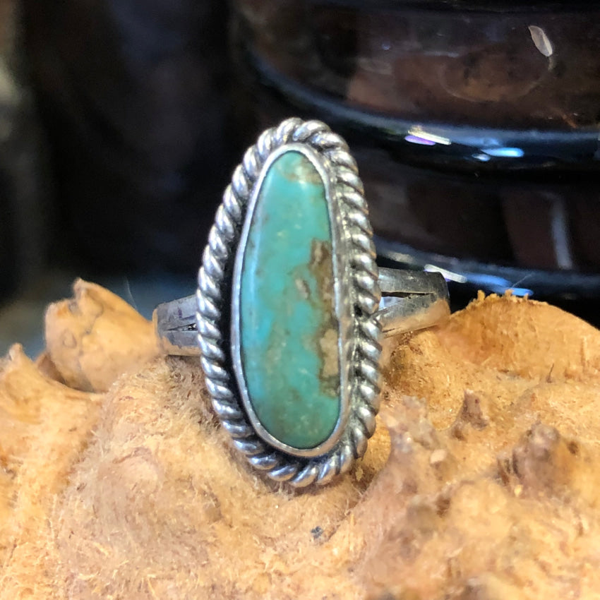 Vintage Mexican Sterling Silver &amp; Turquoise Ring 6 1/2