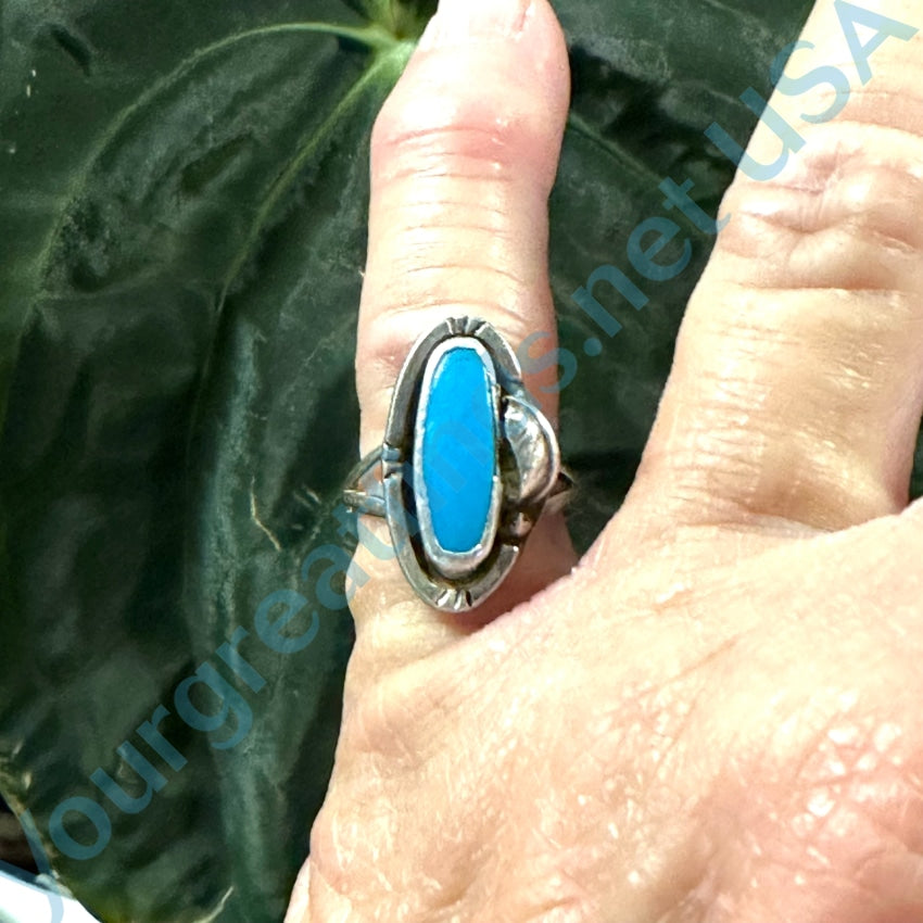 Vintage Mexican Sterling Silver Turquoise Ring Size 6.5