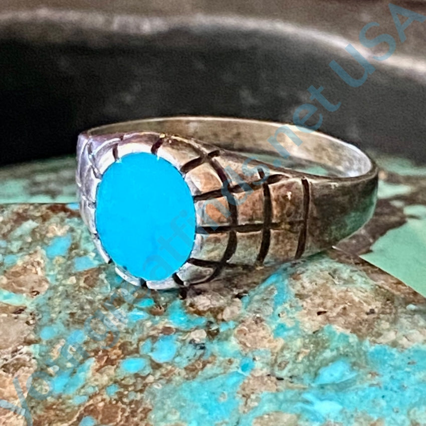 Vintage Mexican Sterling Silver Turquoise Signet Ring Size 7 1/4 Rings