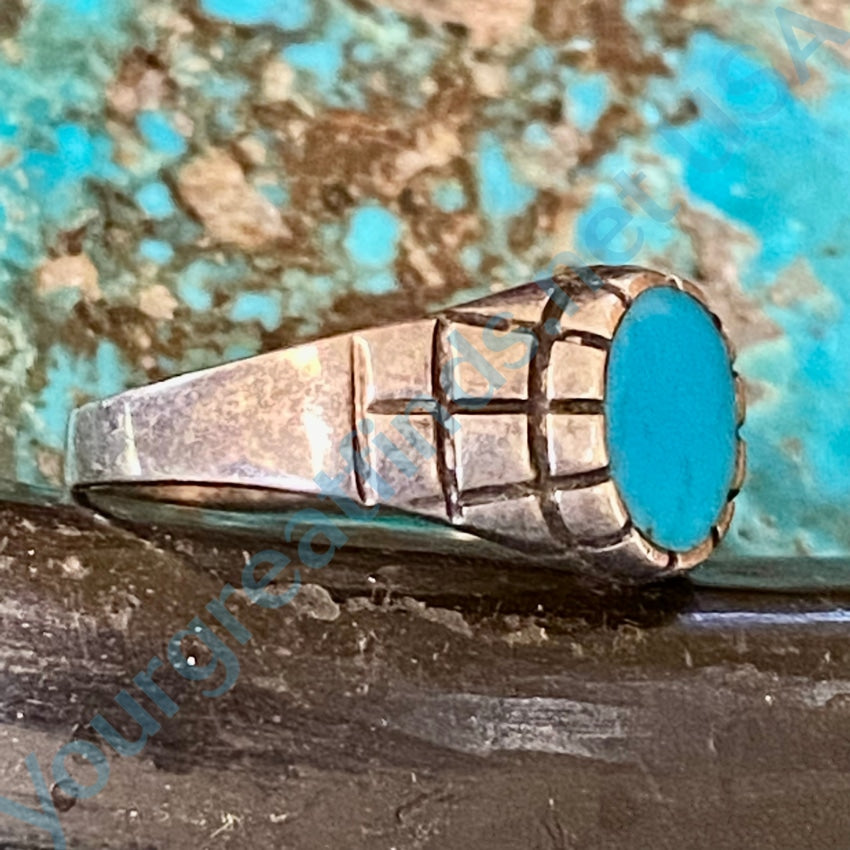 Vintage Mexican Sterling Silver Turquoise Signet Ring Size 7 1/4 Rings