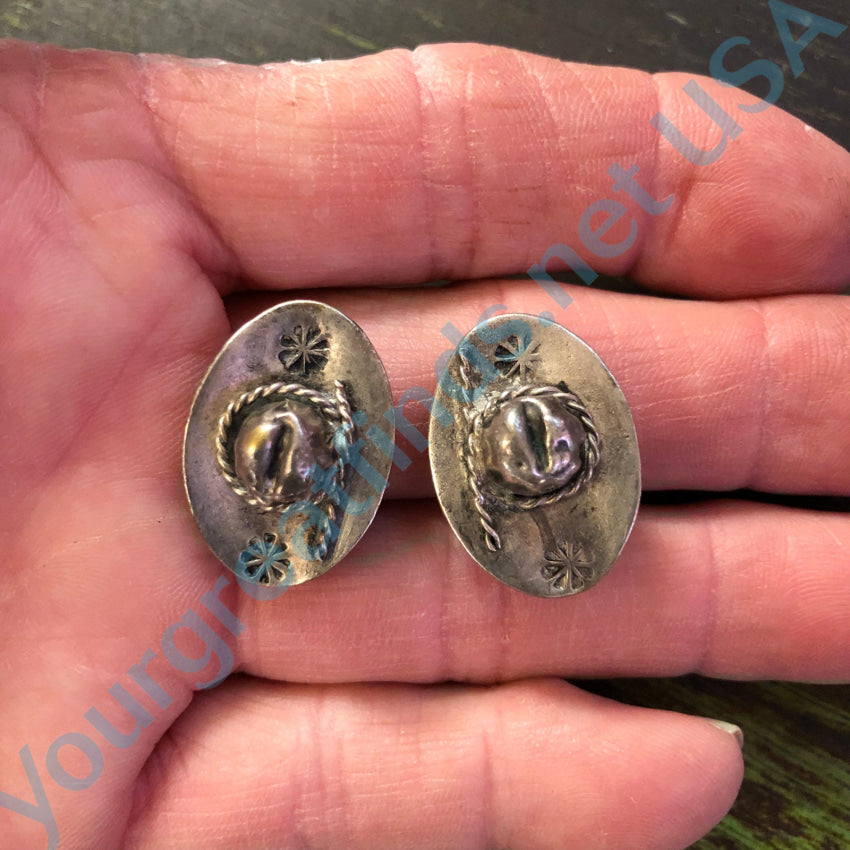 Vintage Mexican Sterling Silver Western Hat Clip On Earrings Earrings