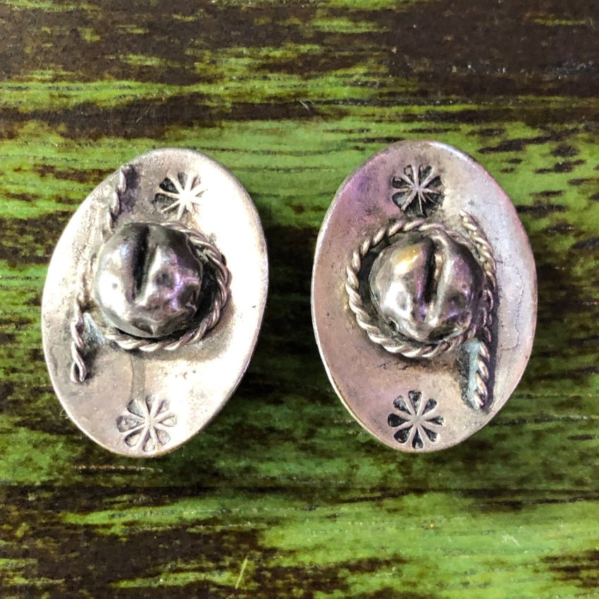 Vintage Mexican Sterling Silver Western Hat Clip On Earrings Earrings