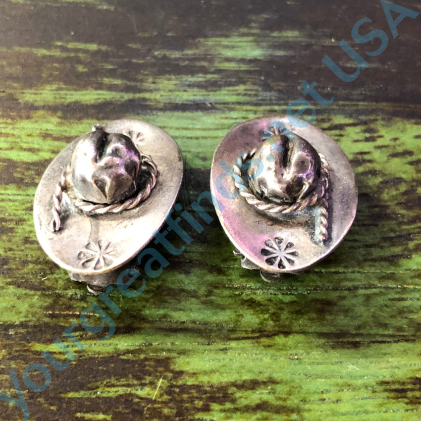 Vintage Mexican Sterling Silver Western Hat Clip On Earrings Earrings