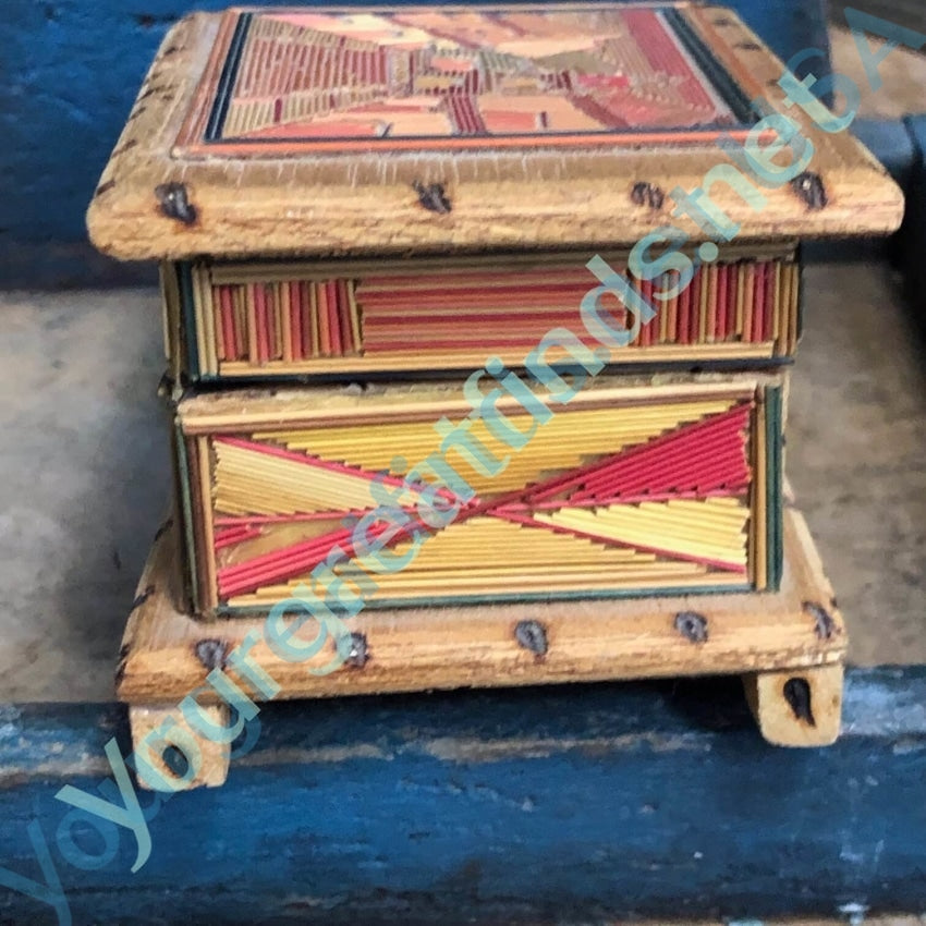 Vintage Mexican Straw Art Trinket Box Wood Church Cross Yourgreatfinds