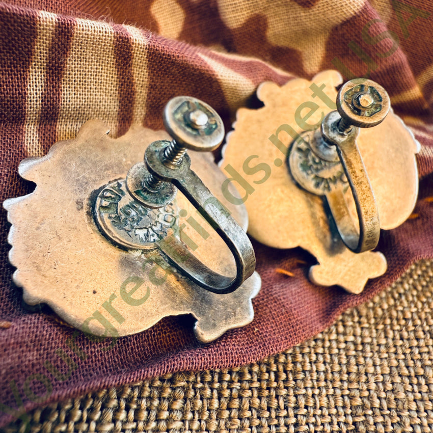 Vintage Mexican Taxco Sterling Silver Baroque Screw Back Earrings Lopez earrings