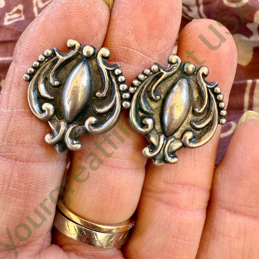 Vintage Mexican Taxco Sterling Silver Baroque Screw Back Earrings Lopez earrings