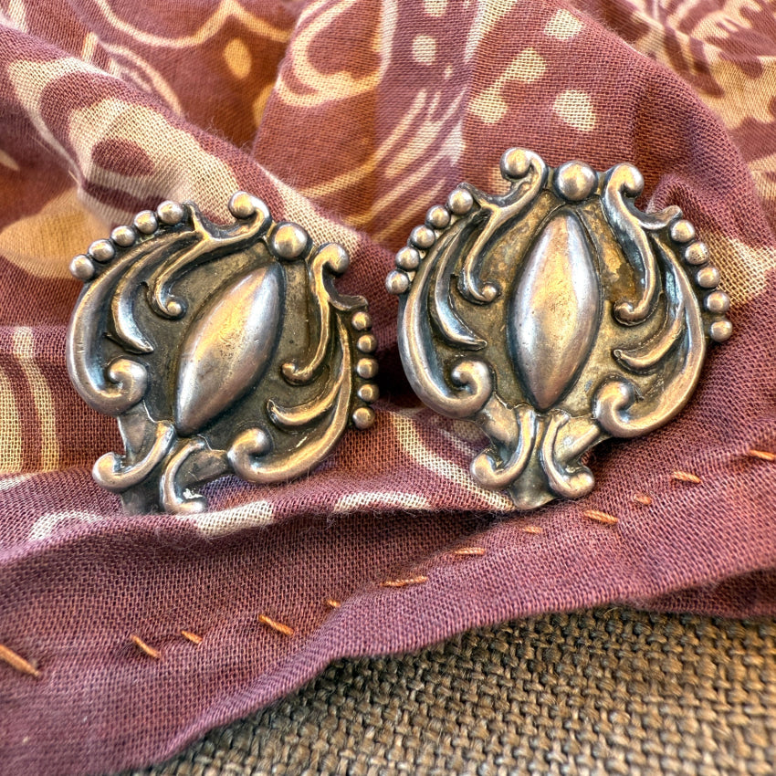 Vintage Mexican Taxco Sterling Silver Baroque Screw Back Earrings Lopez earrings
