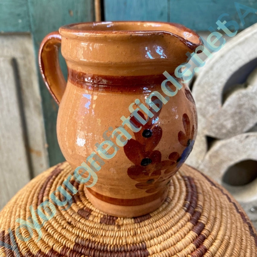 VIntage Mexican Terracotta Pitcher with Hand-Painting Yourgreatfinds