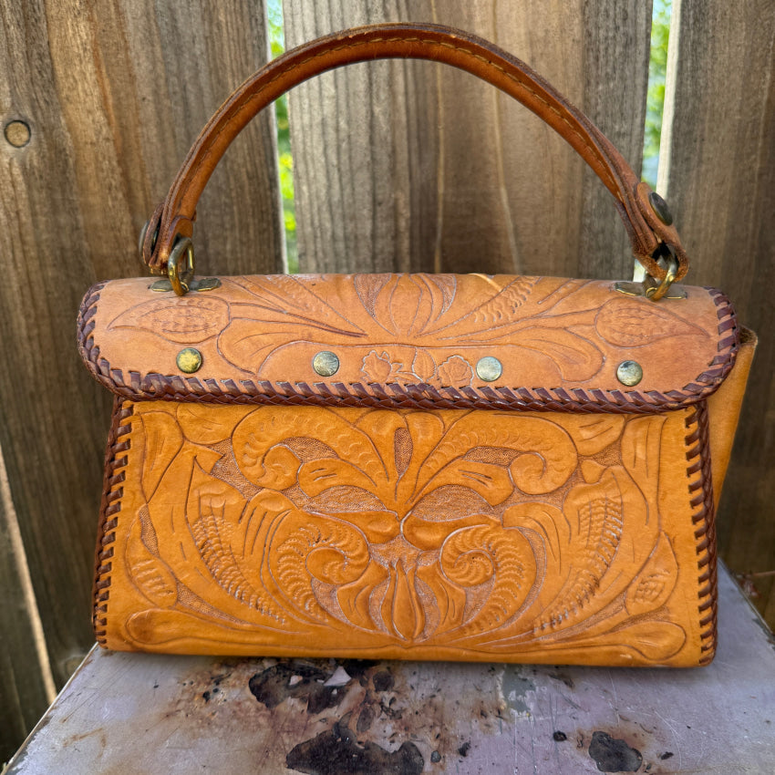 Vintage Mexican Tooled Leather Bag purse