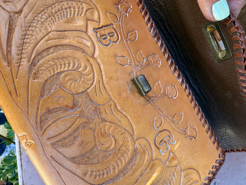 Vintage Mexican Tooled Leather Bag purse
