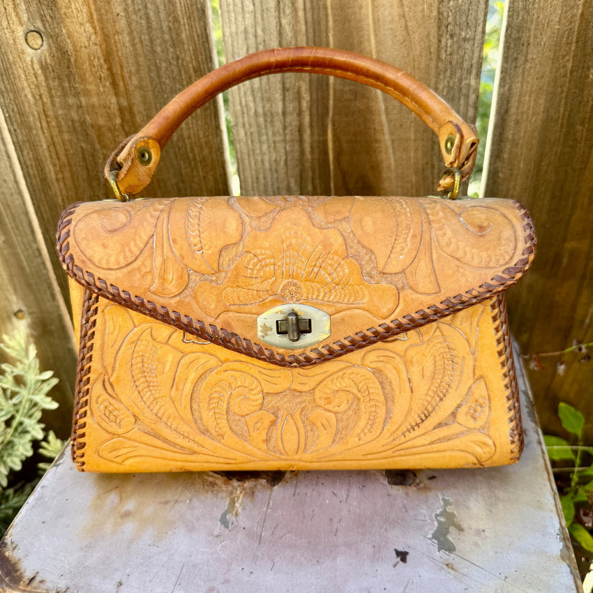 Vintage Mexican Tooled Leather Bag purse