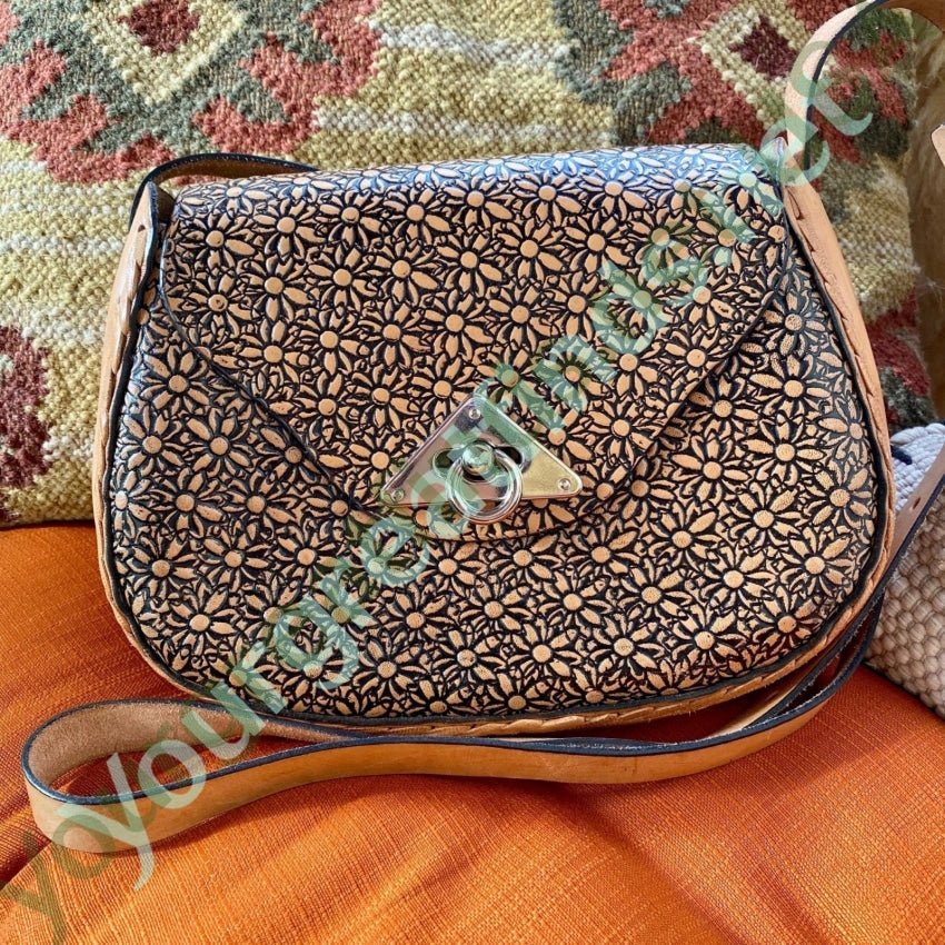 Vintage Mexican Tooled Leather Crossbody Bag Yourgreatfinds