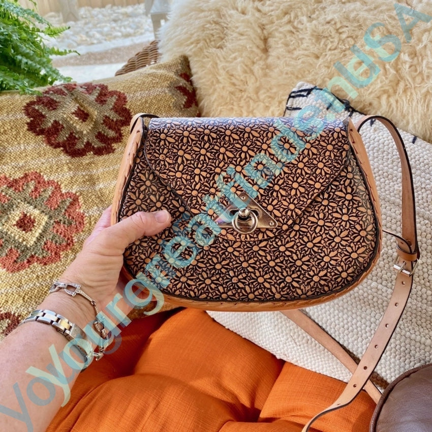 Vintage Mexican Tooled Leather Crossbody Bag Yourgreatfinds